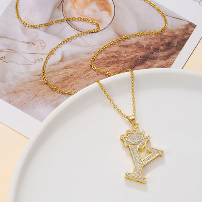 1PCS Fashionable Gold Zircon Uppercase Letter Popular Pendant Necklace Suitable For Daily Use Festivals Parties Gifts Jewelry Set