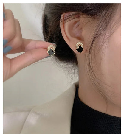 Black Small Square Earrings Versatile Gift