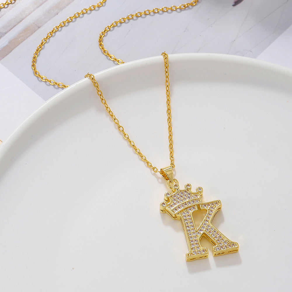 1PCS Fashionable Gold Zircon Uppercase Letter Popular Pendant Necklace Suitable For Daily Use Festivals Parties Gifts Jewelry Set