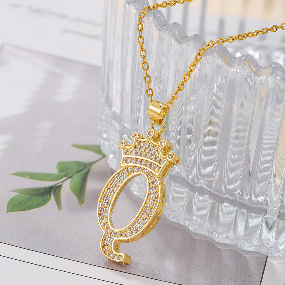 1PCS Fashionable Gold Zircon Uppercase Letter Popular Pendant Necklace Suitable For Daily Use Festivals Parties Gifts Jewelry Set