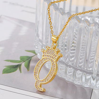 1PCS Fashionable Gold Zircon Uppercase Letter Popular Pendant Necklace Suitable For Daily Use Festivals Parties Gifts Jewelry Set