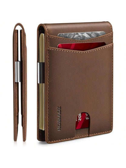 Slim Bifold Leather Wallet for Men – RFID Blocking & Money Clip Convenience