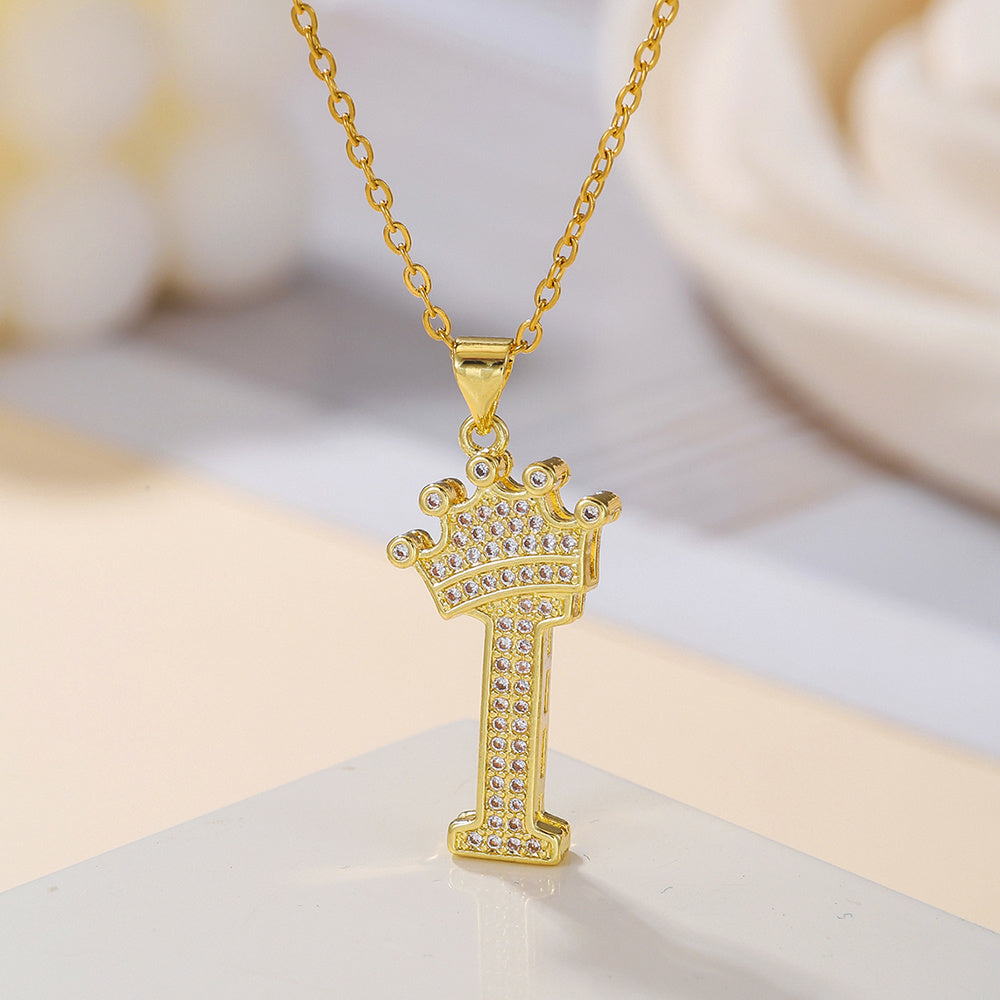 1PCS Fashionable Gold Zircon Uppercase Letter Popular Pendant Necklace Suitable For Daily Use Festivals Parties Gifts Jewelry Set