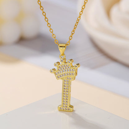 1PCS Fashionable Gold Zircon Uppercase Letter Popular Pendant Necklace Suitable For Daily Use Festivals Parties Gifts Jewelry Set