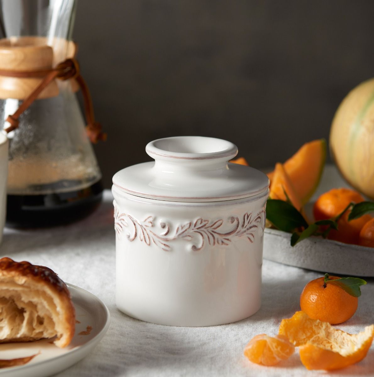 White Linen Antique Butter Bell Crock