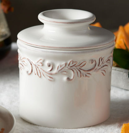 White Linen Antique Butter Bell Crock