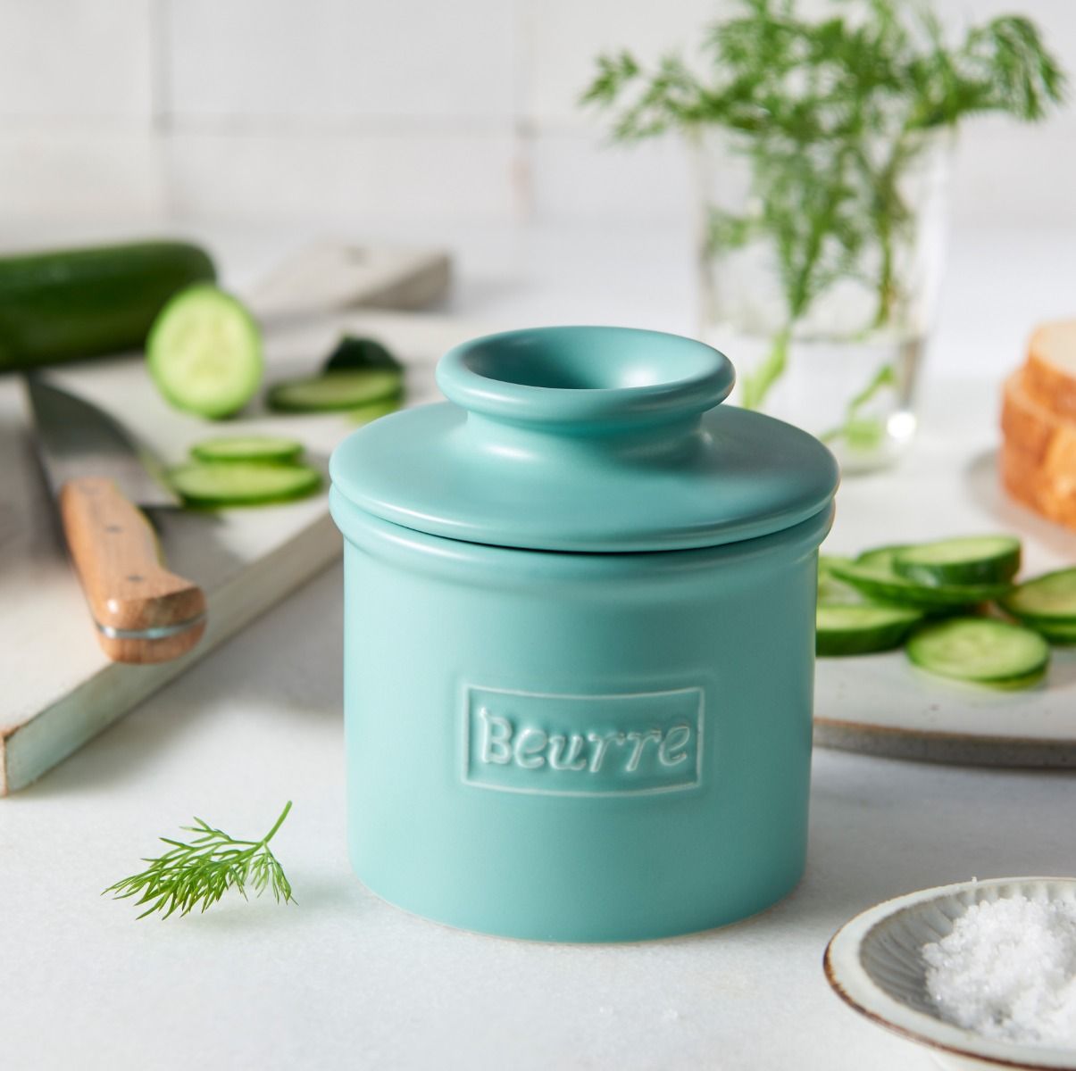 Matte Aqua Cafe Butter Bell Crock