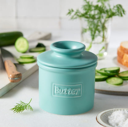 Matte Aqua Cafe Butter Bell Crock