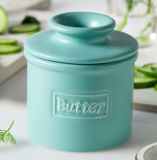 Matte Aqua Cafe Butter Bell Crock