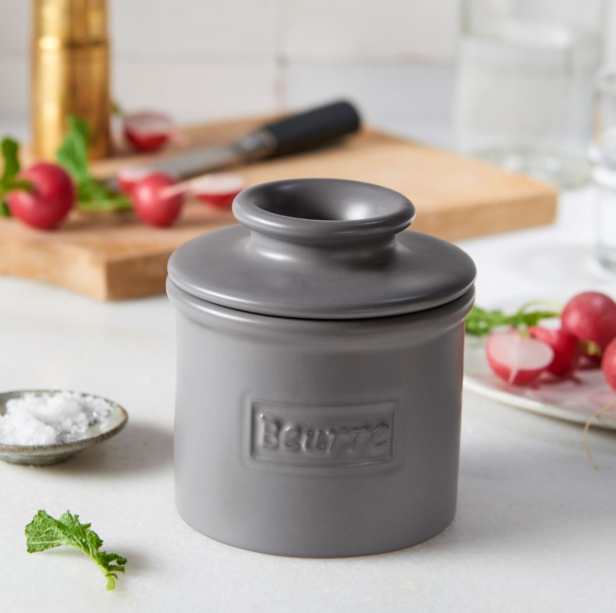 Matte Steel Gray Cafe Butter Bell Crock