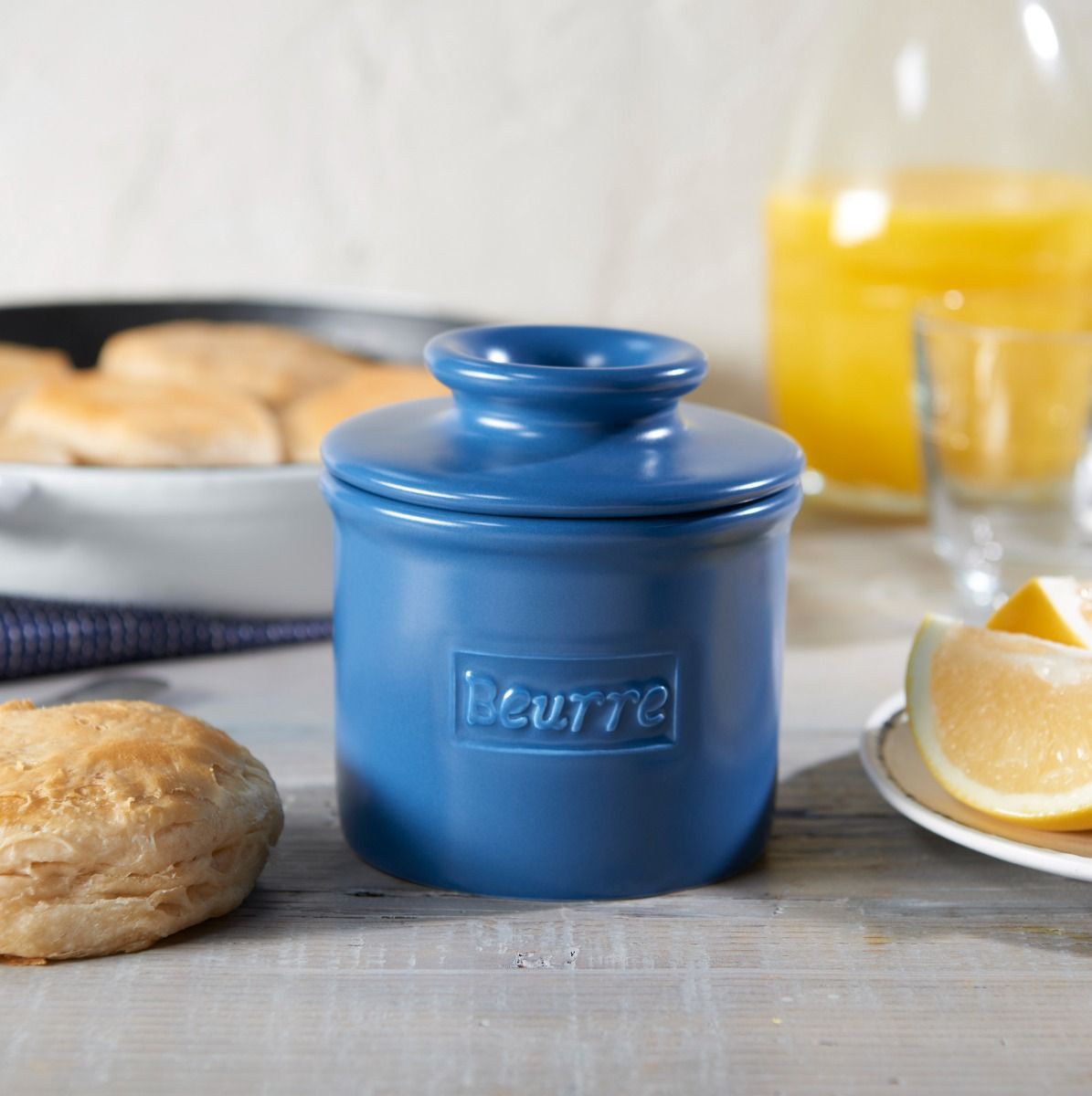 Navy Matte Cafe Butter Bell Crock