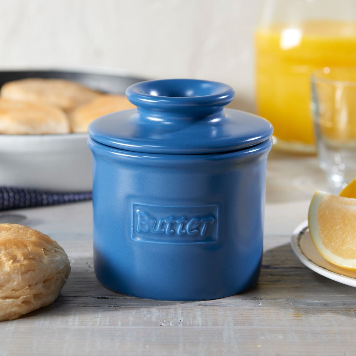 Navy Matte Cafe Butter Bell Crock