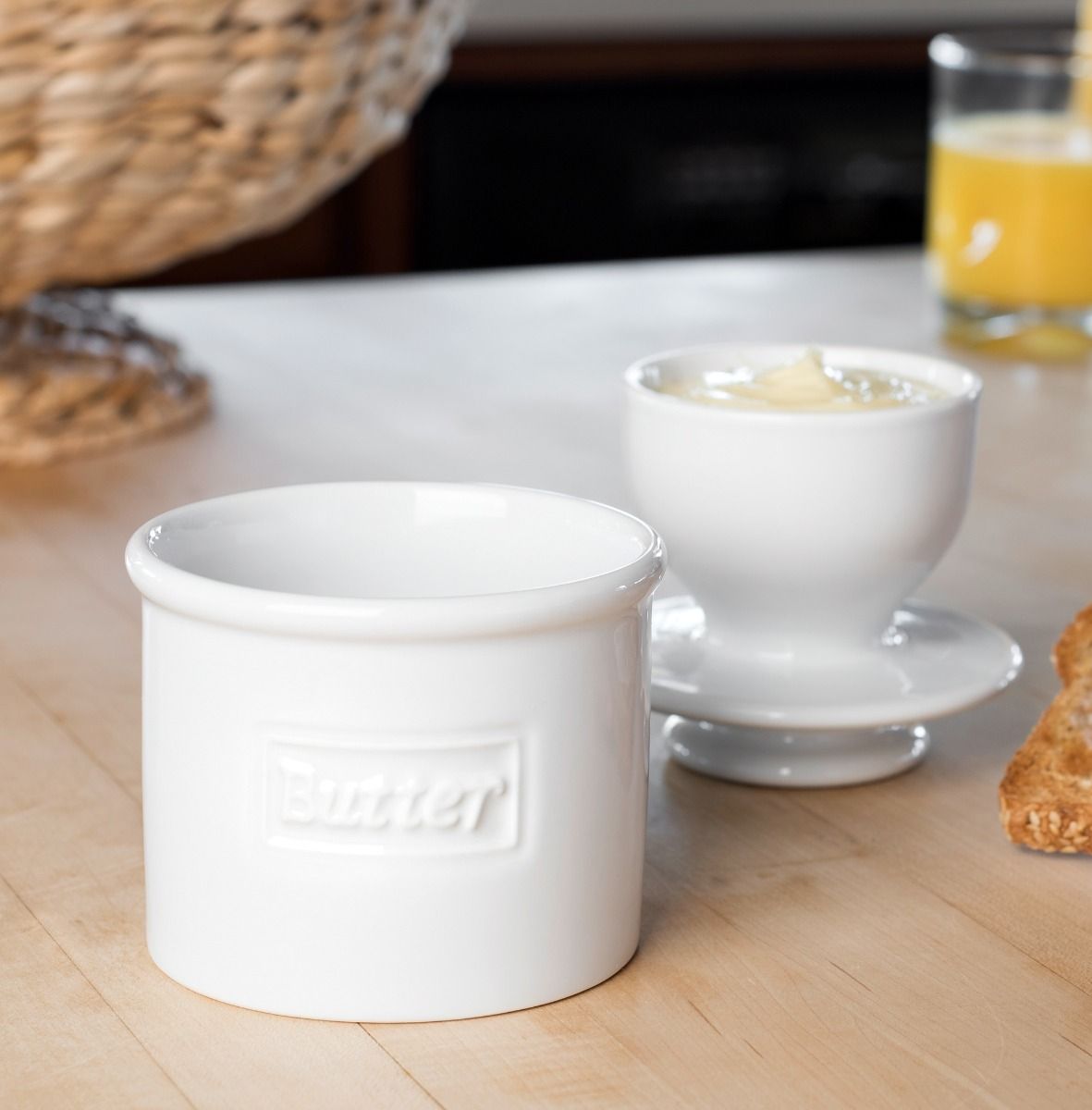 White Cafe Retro Butter Bell Crock