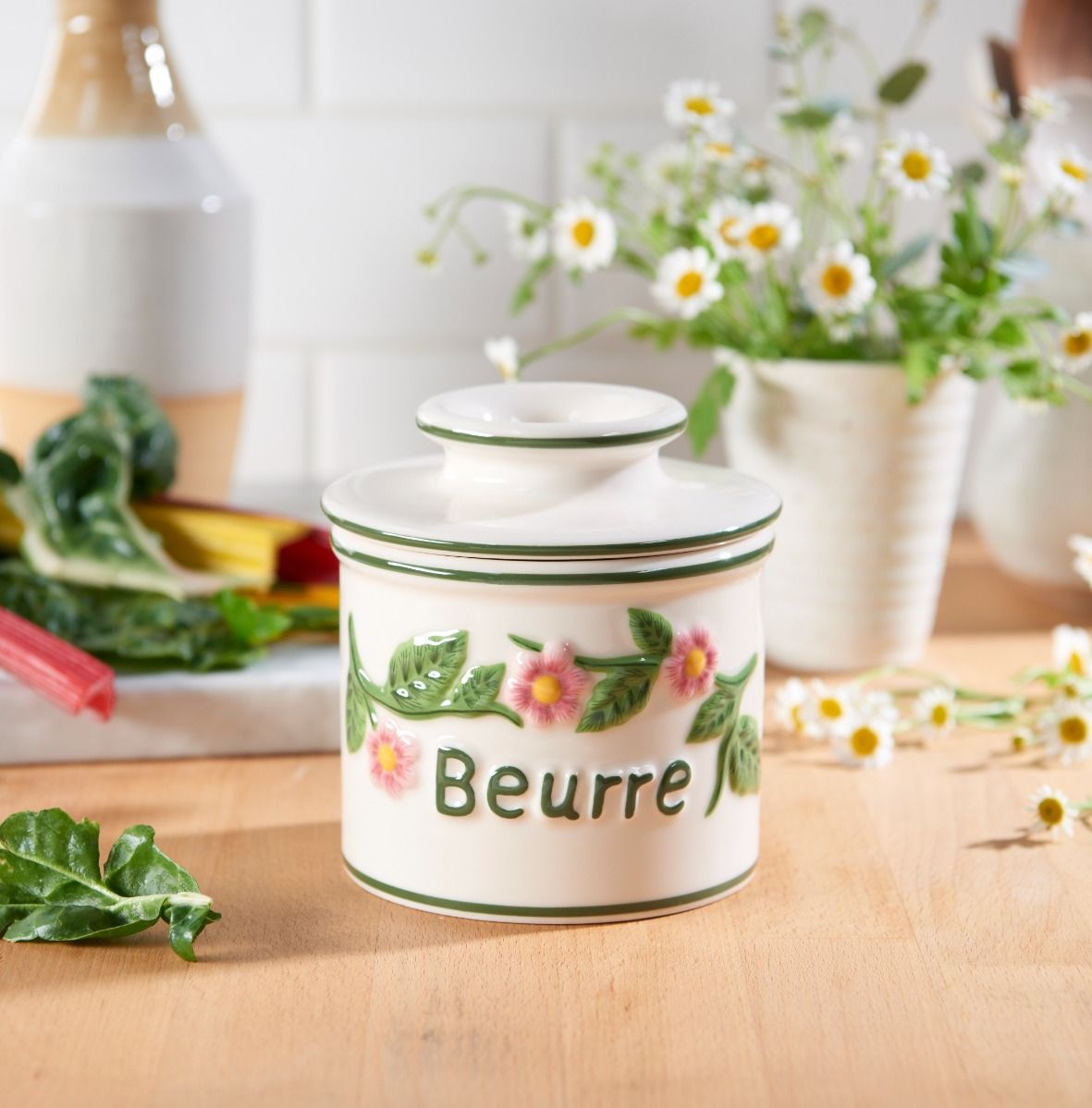 The Original Hand Painted Raised Floral Butter Bell Crock