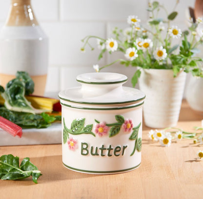 The Original Hand Painted Raised Floral Butter Bell Crock