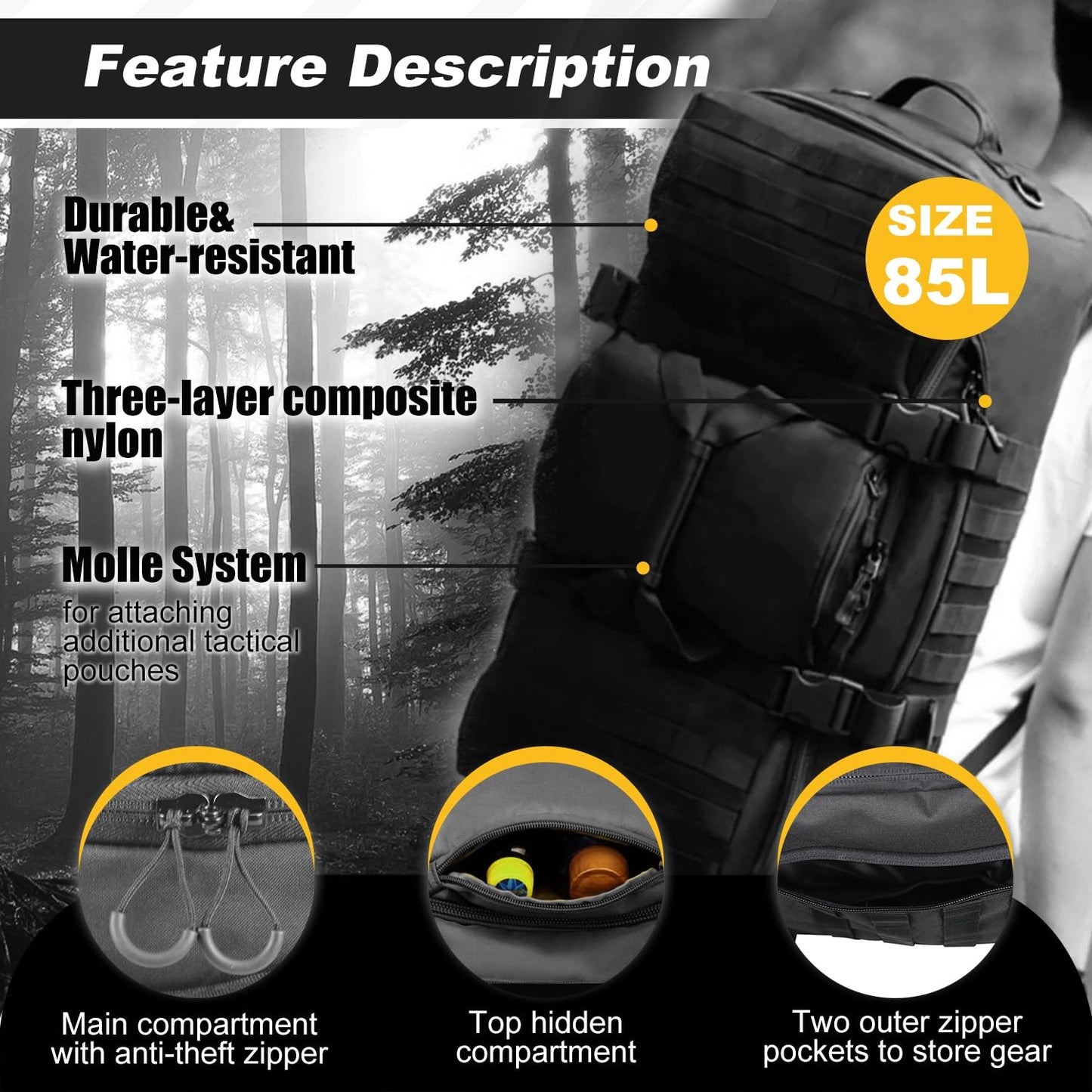 3‑in‑1 Military Tactical Duffle Bag – 85L Large‑Capacity Deployment Backpack, Weekender Travel Gym Bag