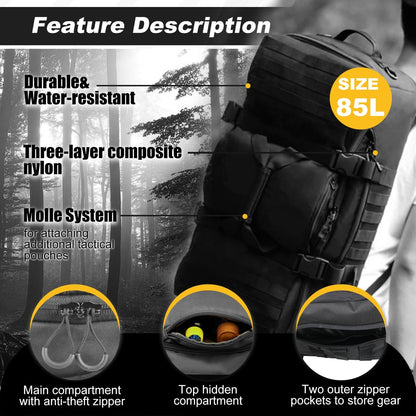 3‑in‑1 Military Tactical Duffle Bag – 85L Large‑Capacity Deployment Backpack, Weekender Travel Gym Bag