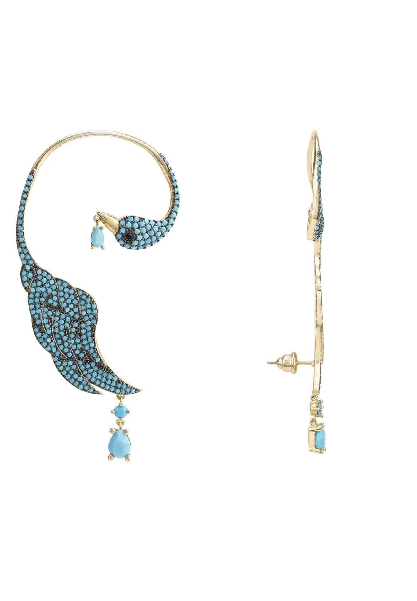 Bird of Paradise Ear Climber – Turquoise & Gold (Right Side)