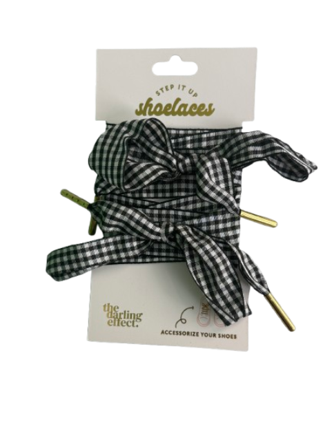 Step It Up Gingham Ribbon Shoelaces – Black & Orange