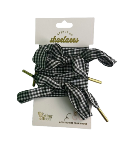 Step It Up Gingham Ribbon Shoelaces – Black & Orange