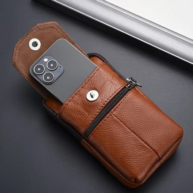 Leather Mobile Phone Shoulder Bag with Belt Clip & Card Slots