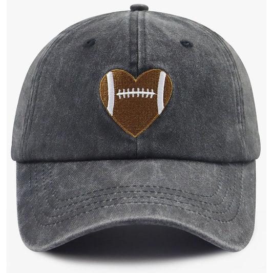 Football Heart Baseball Cap – Unisex Vintage Washed Hat for Football Fans