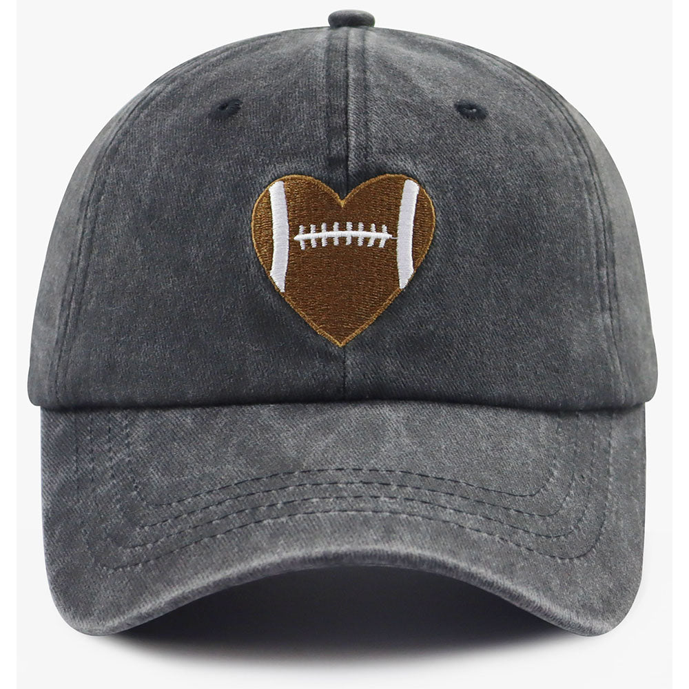 Football Heart Baseball Cap – Unisex Vintage Washed Hat for Football Fans