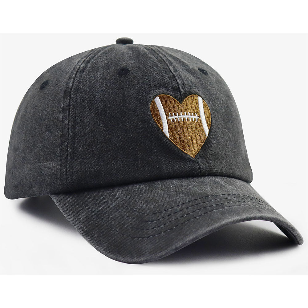 Football Heart Baseball Cap – Unisex Vintage Washed Hat for Football Fans