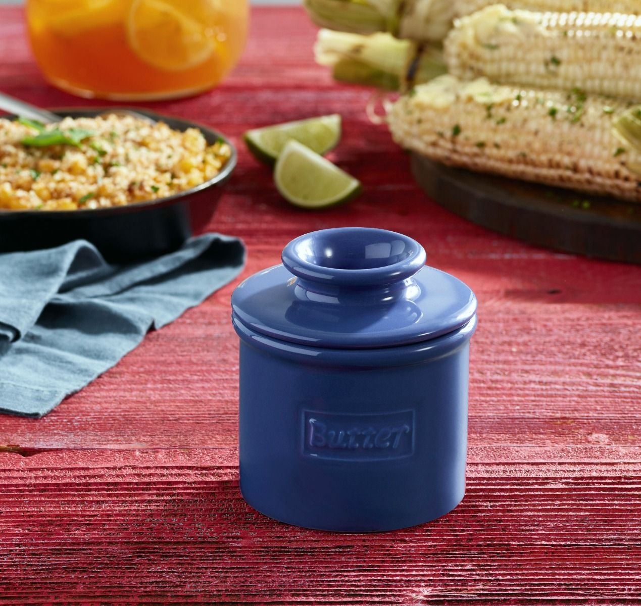 Royal Blue Cafe Retro Butter Bell Crock