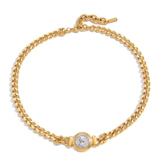 Two-Tone Coin Statement Necklace