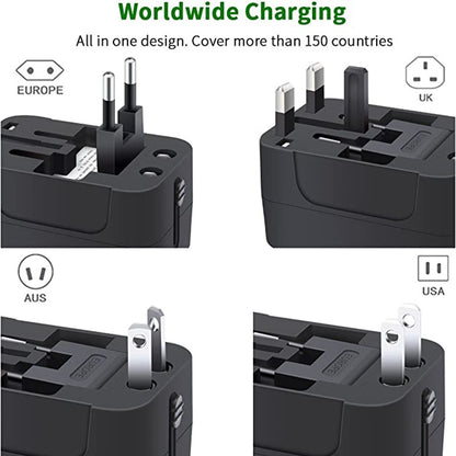 Travel Adapter With USB C, Universal All In One Worldwide  AC Power Plug Adapter USB Type C Charging For USA EU UK AUS