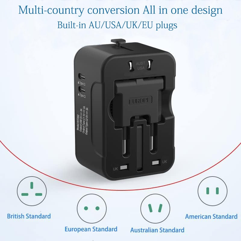 Universal Travel Adapter – Portable Worldwide All‑in‑One Plug Adapter with USB‑C &amp; 3 USB Ports
