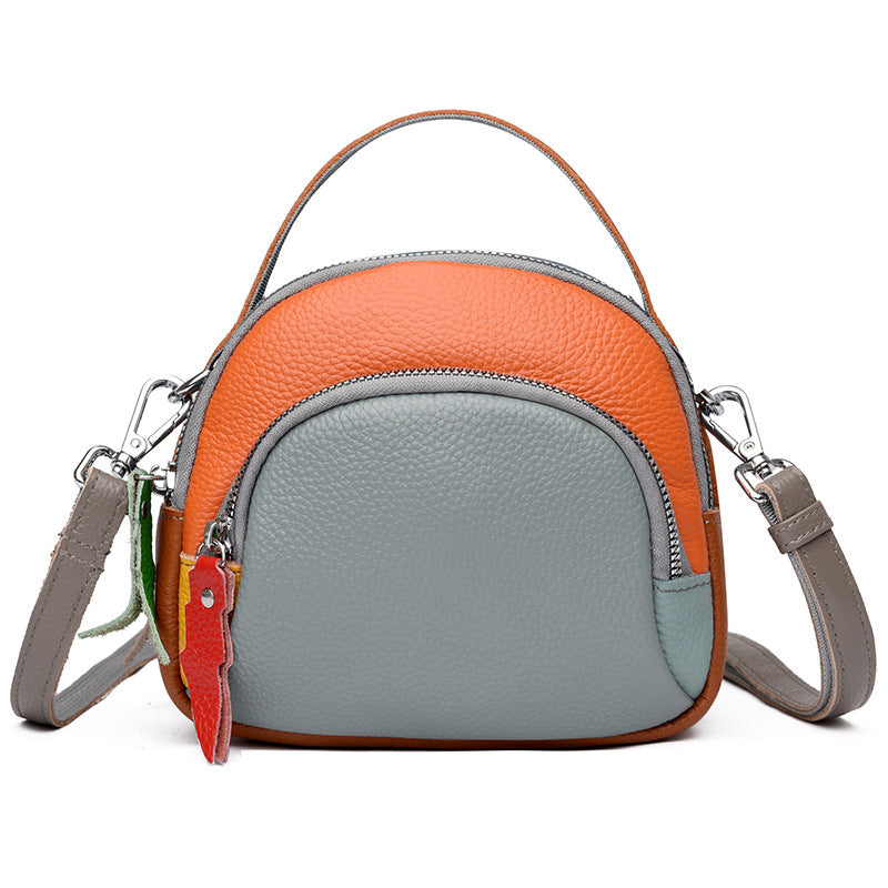 Hand-held Crossbody Genuine Cowhide Round Crossbody Bag  Leather Single-shoulder Bag
