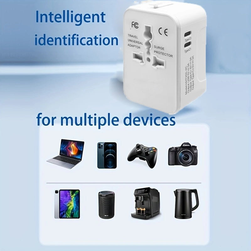 Universal Travel Adapter – Portable Worldwide All‑in‑One Plug Adapter with USB‑C &amp; 3 USB Ports