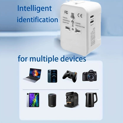 Universal Travel Adapter – Portable Worldwide All‑in‑One Plug Adapter with USB‑C &amp; 3 USB Ports