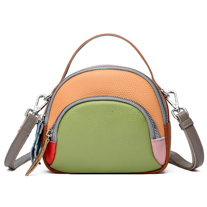 Hand-held Crossbody Genuine Cowhide Round Crossbody Bag  Leather Single-shoulder Bag