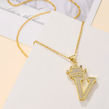 1PCS Fashionable Gold Zircon Uppercase Letter Popular Pendant Necklace Suitable For Daily Use Festivals Parties Gifts Jewelry Set