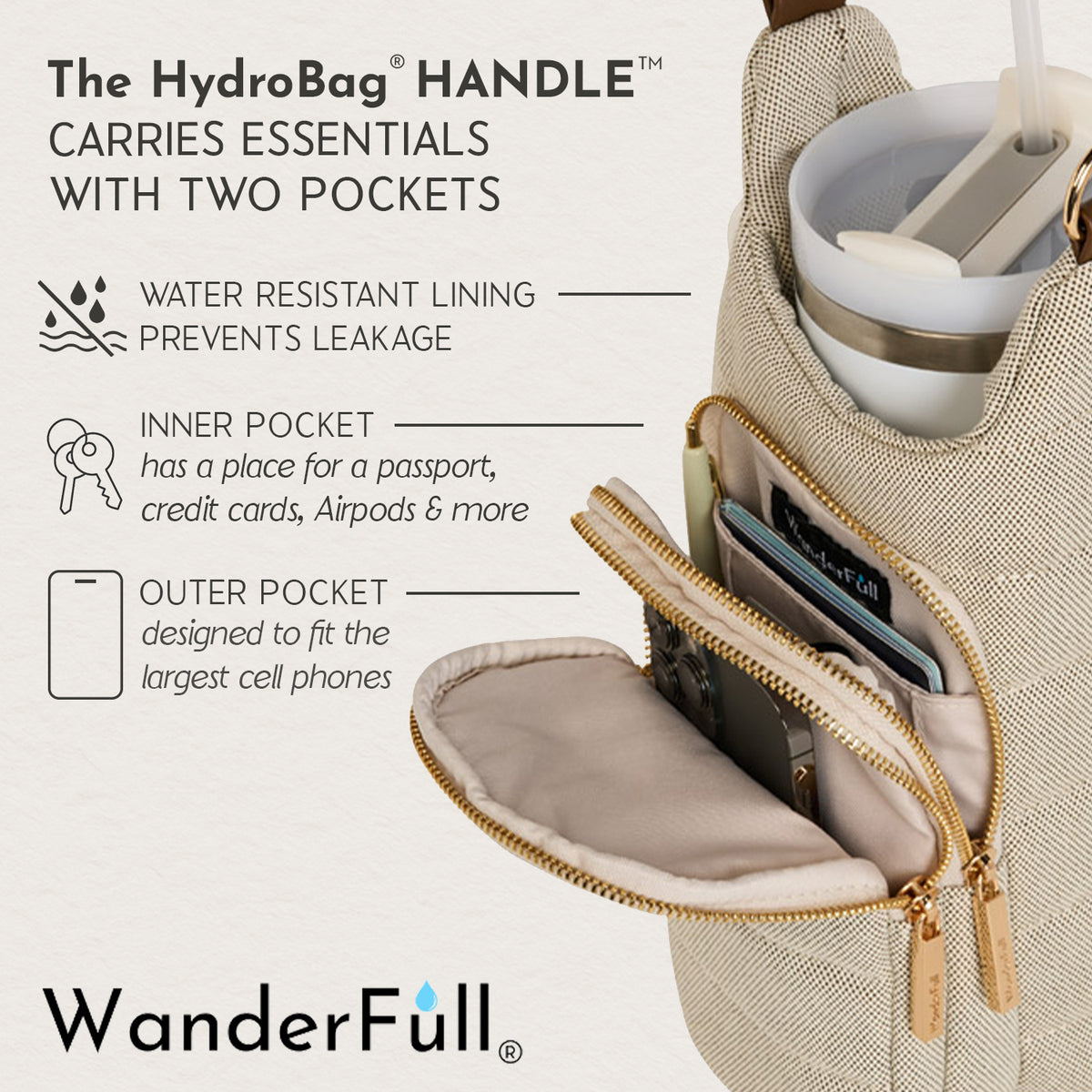 HydroBag® HANDLE®- Gold Striped Strap