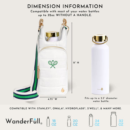 White HydroBag with Tennis Embroidery and Navy, Green, White Strap