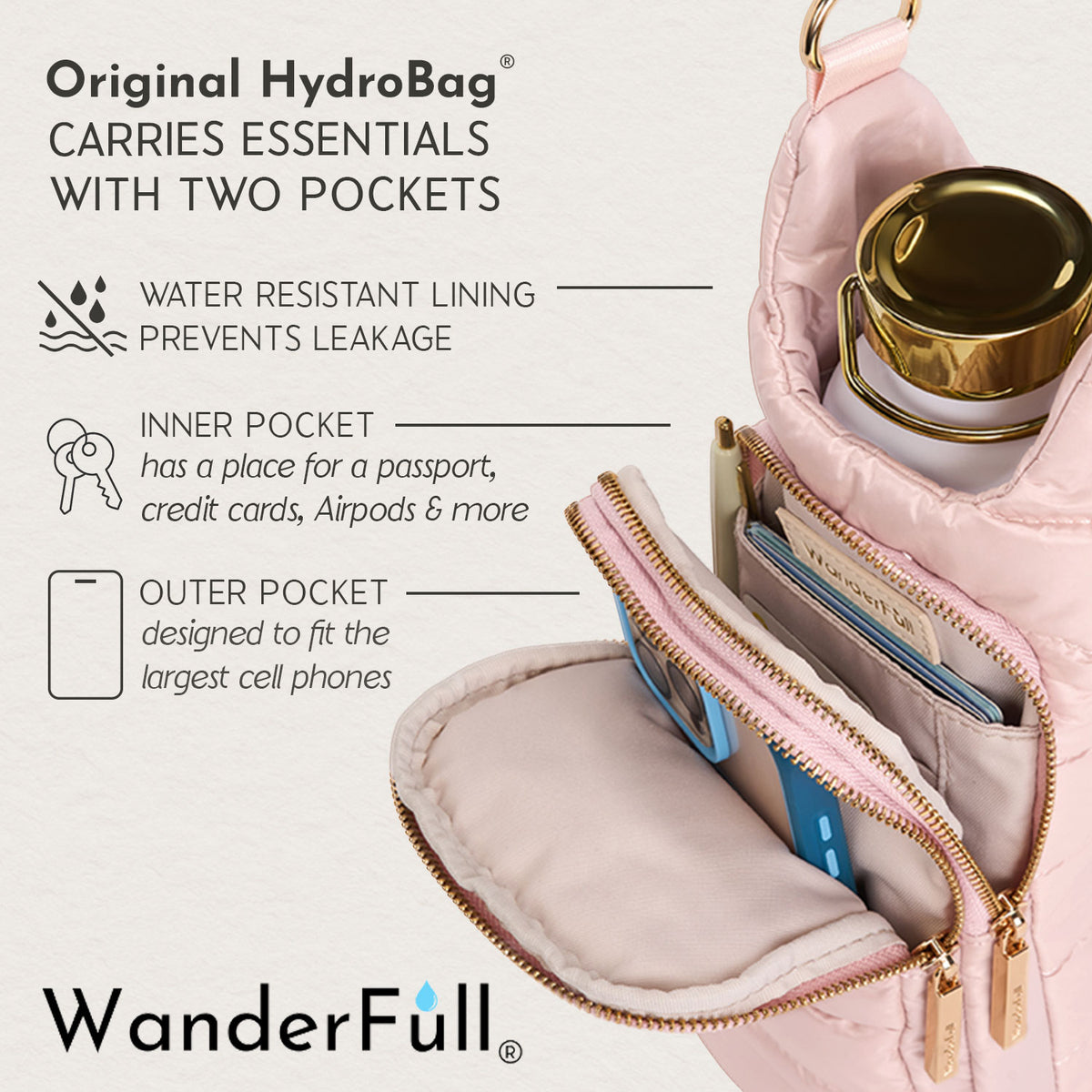 Blush HydroBag® with Blush and Ivory Striped Strap