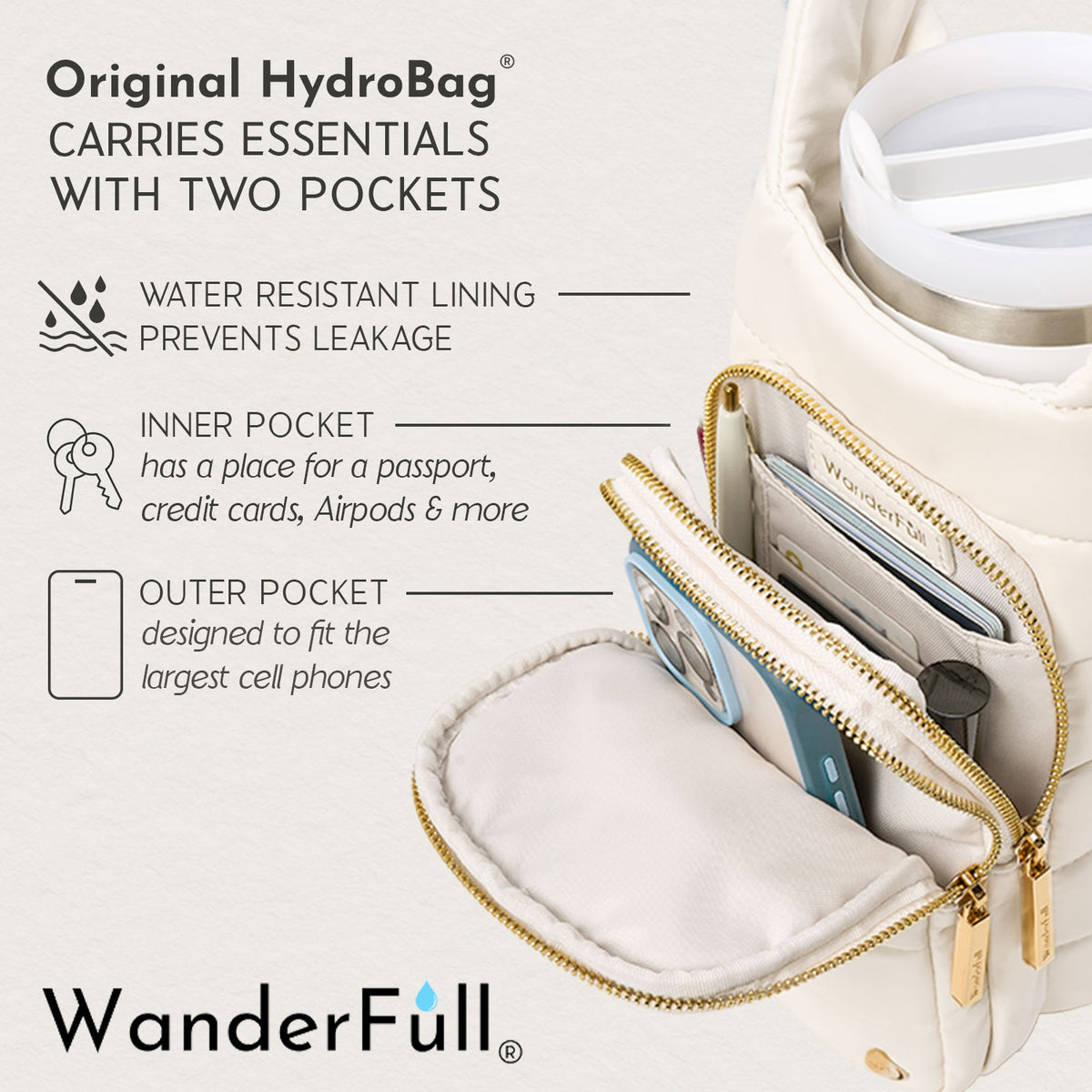 HydroBag® HANDLE®- Ivory Vegan Leather with Strap Bundle