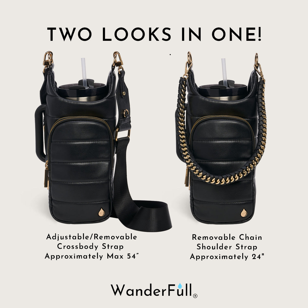 HydroBag® HANDLE®- Black Vegan Leather with Strap Bundle