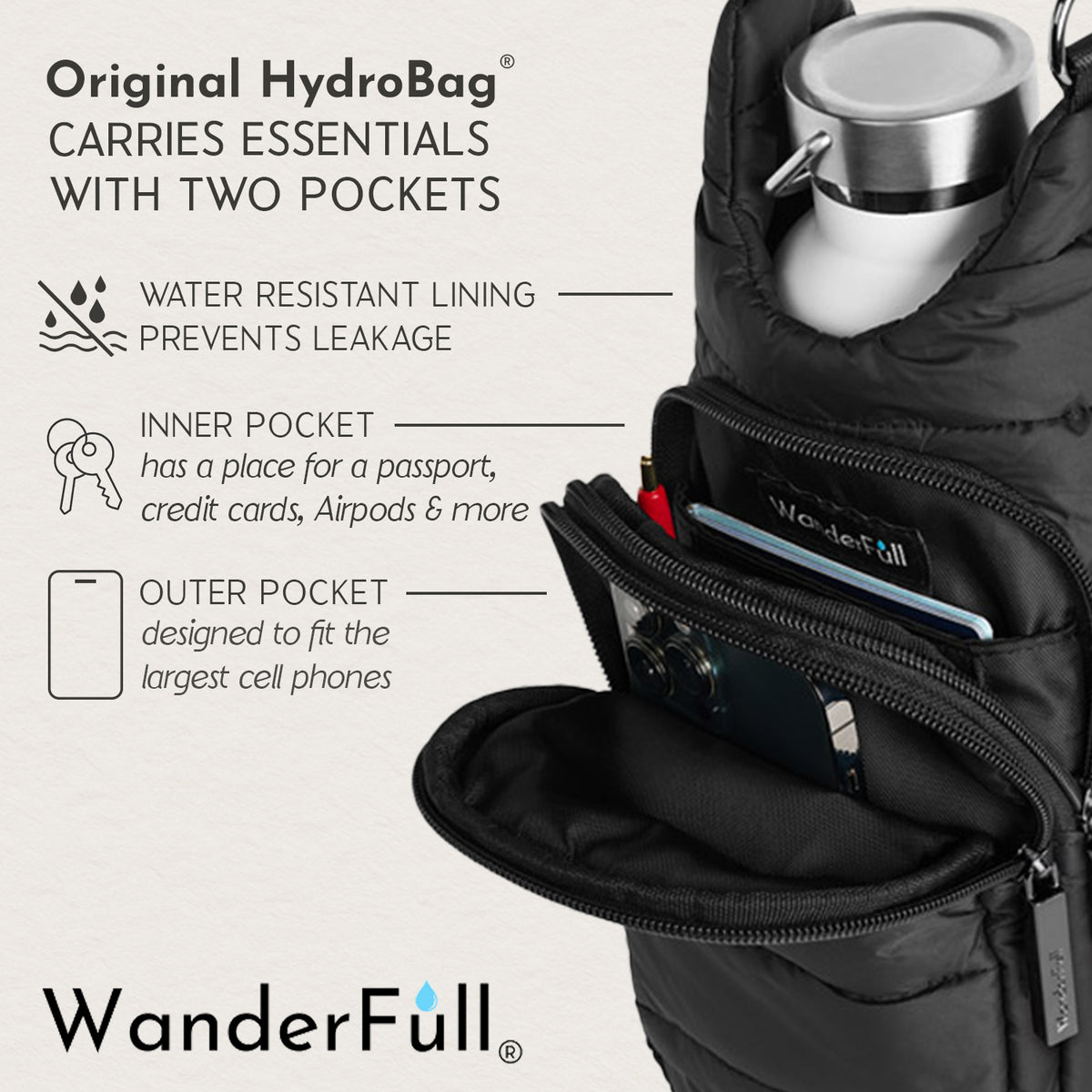 Tropical Black & White Floral Print HydroBag®