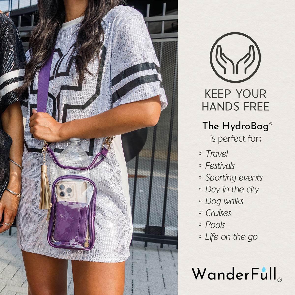 Clear HydroBag® Stadium with Purple Trim and Matching RFID Pouch