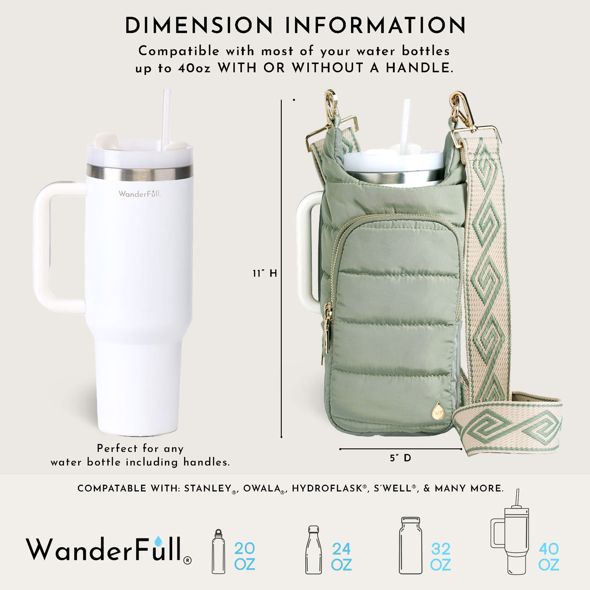 HydroBag® HANDLE® - Sage Green with Sage and Tan Strap