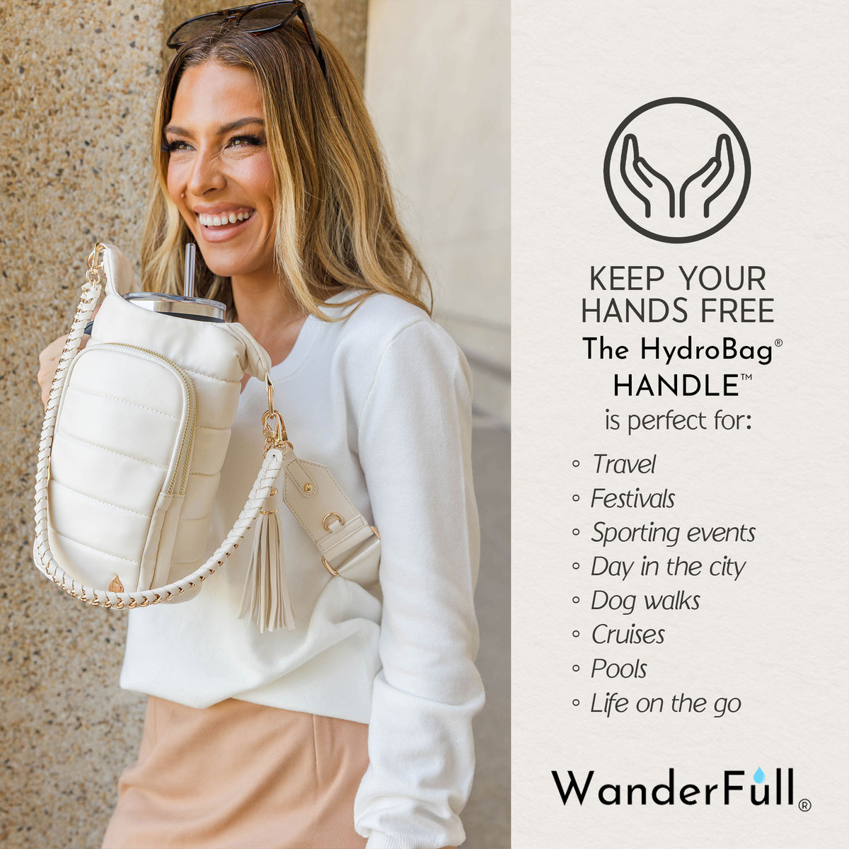 HydroBag® HANDLE®- Ivory Vegan Leather with Strap Bundle