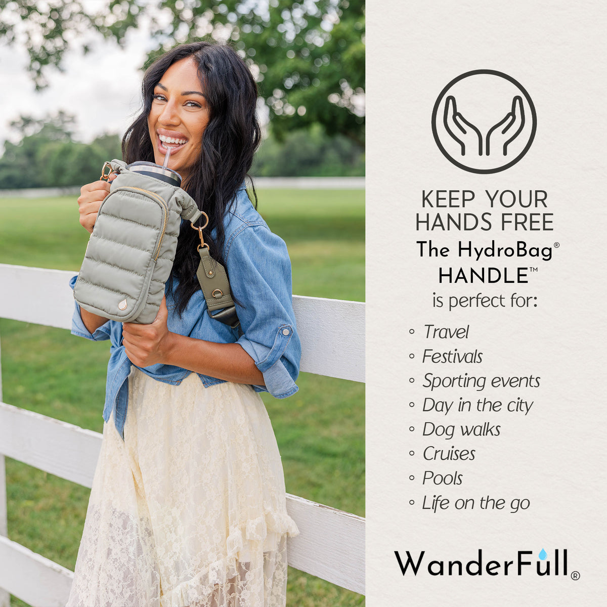 HydroBag® HANDLE® - Sage Green with Solid Vegan Leather Trimmed Strap