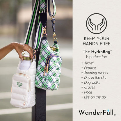 White HydroBag with Tennis Embroidery and Navy, Green, White Strap