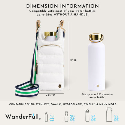 White Ripstop HydroBag® with White, Green, Navy Striped Strap