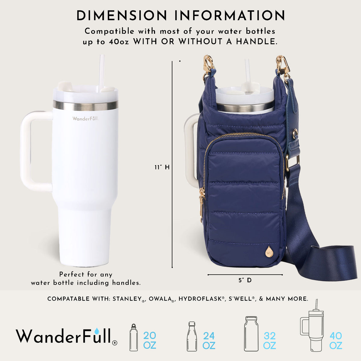 HydroBag® HANDLE®- Navy Matte with Solid Vegan Leather Strap